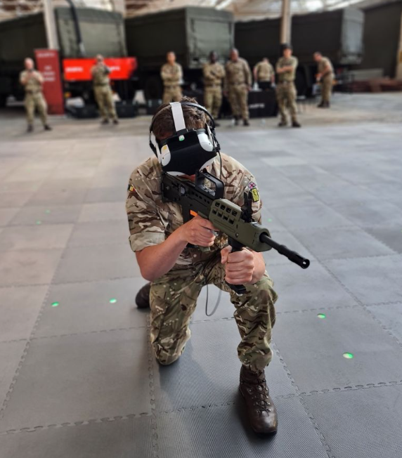 UK Ministry of Defence personal crouching during scenario within virtual reality software