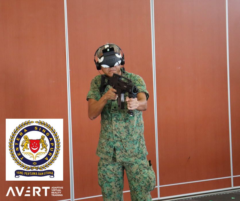 Singapore Army personal testing the 12-user AVRT Military Training system