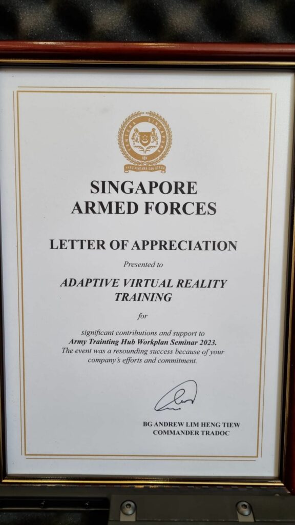 Singapore Army letter of appreciation